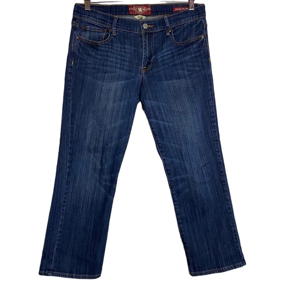 Lucky Brand Sweet N Crop Dark Blue Wash Mid Rise Jeans 10 - Picture 1 of 16